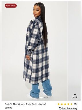 Navy Plaid Long Shacket